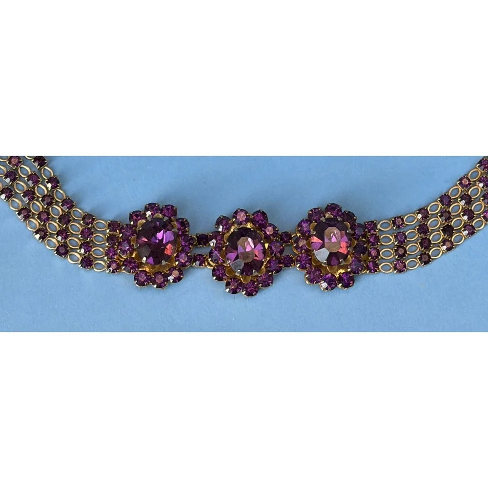 Vintage Purple Rhinestone Cluster Multi Strand Bracelet GORGEOUS!!